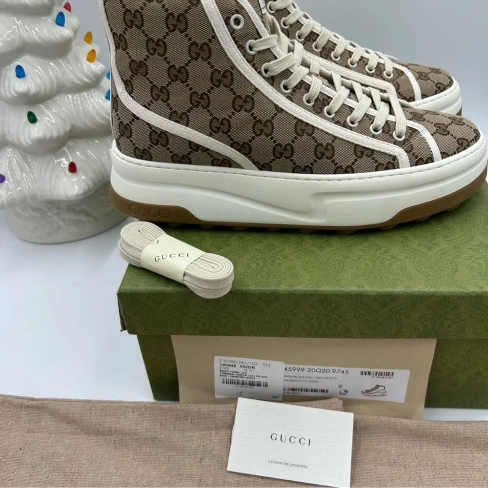 Men’s Gucci tennis 1977 high top canvas sneakers size 9, made in Italy